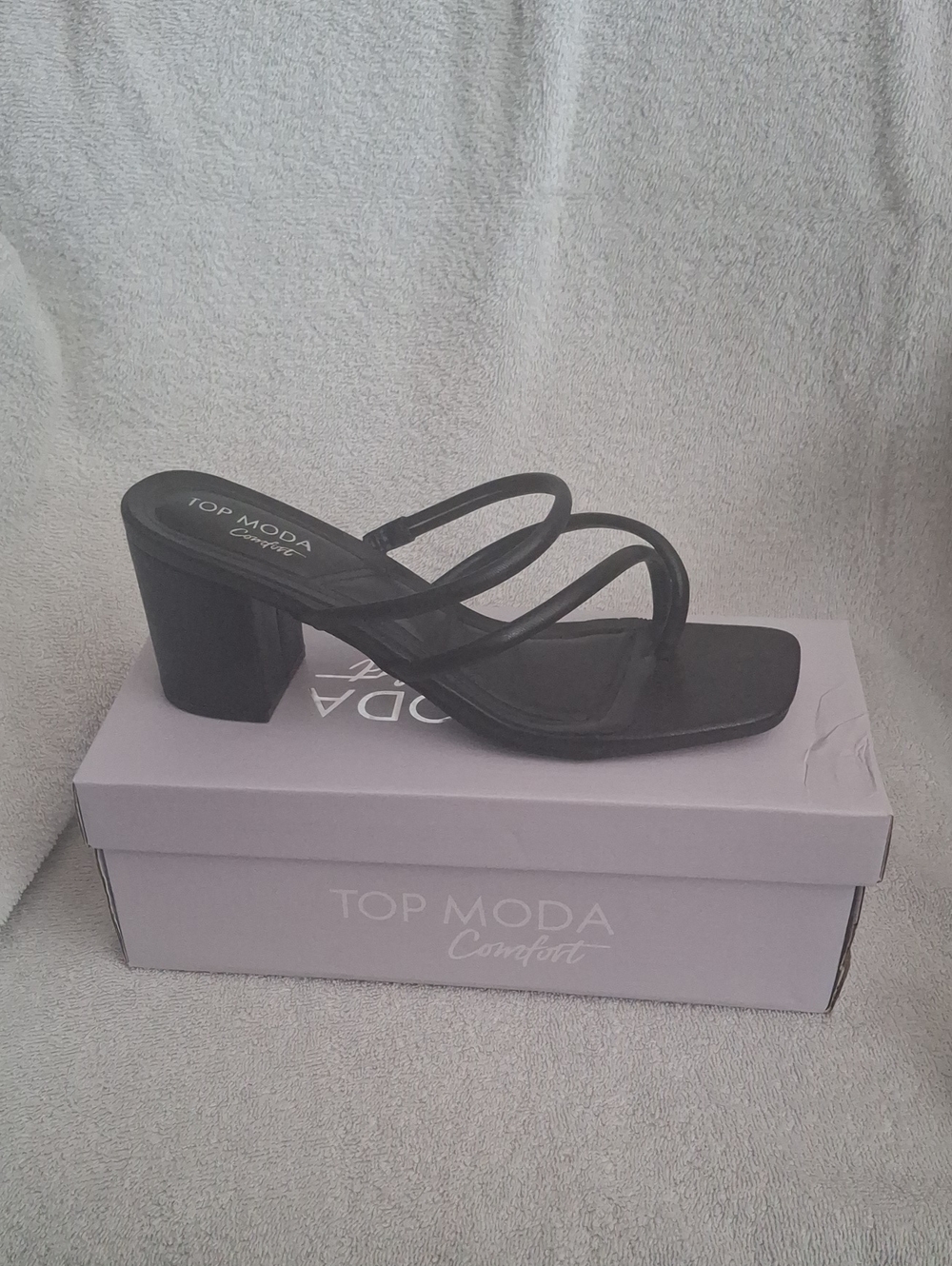 TOP Moda Black Strappy Block Heel Mule